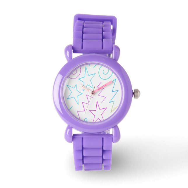 Neon Glow Stars & Swirls Pattern Watch (Front)