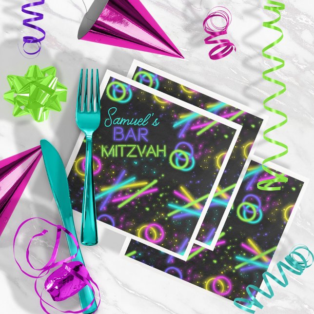 Neon Glow Stick Bar Mitzvah ID991 Napkin (In Situ)