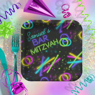Neon Glow Stick Bar Mitzvah ID991 Paper Plate