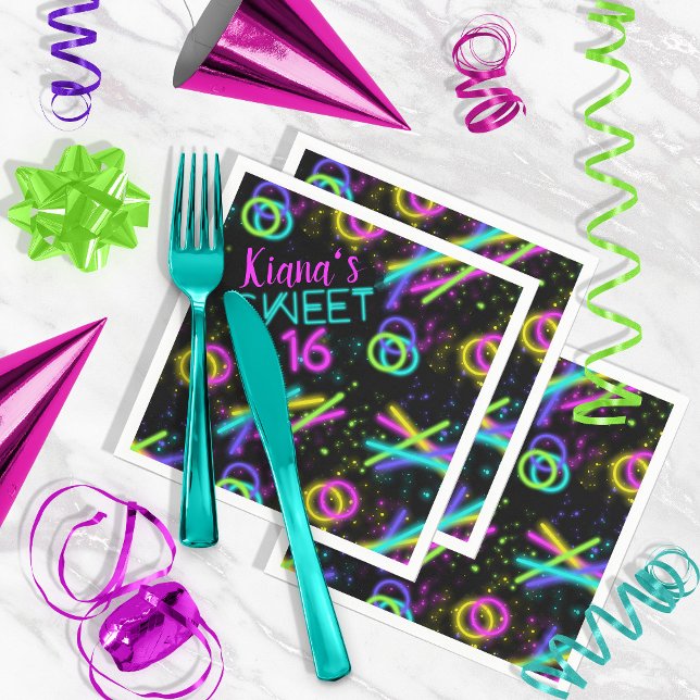 Neon Glow Stick Sweet 16 Name ID760 Napkin (Creator Uploaded)