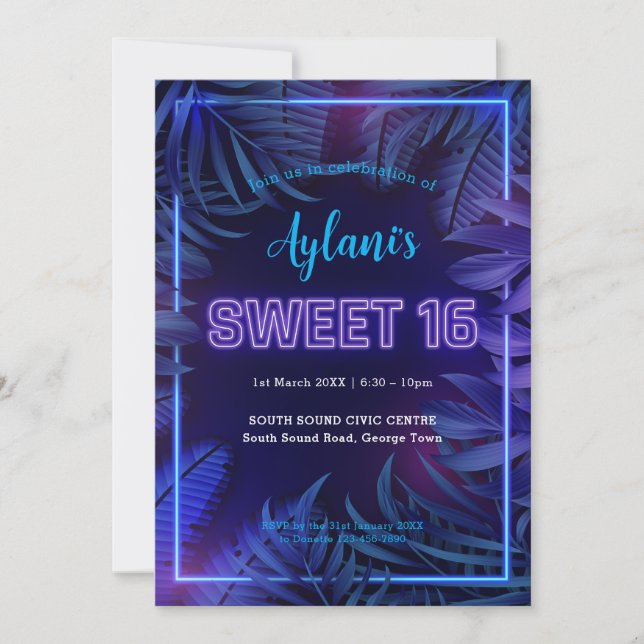 Neon Glow Sweet 16 Birthday Party Invitation (Front)