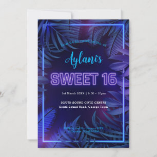 Neon Glow Sweet 16 Birthday Party Invitation