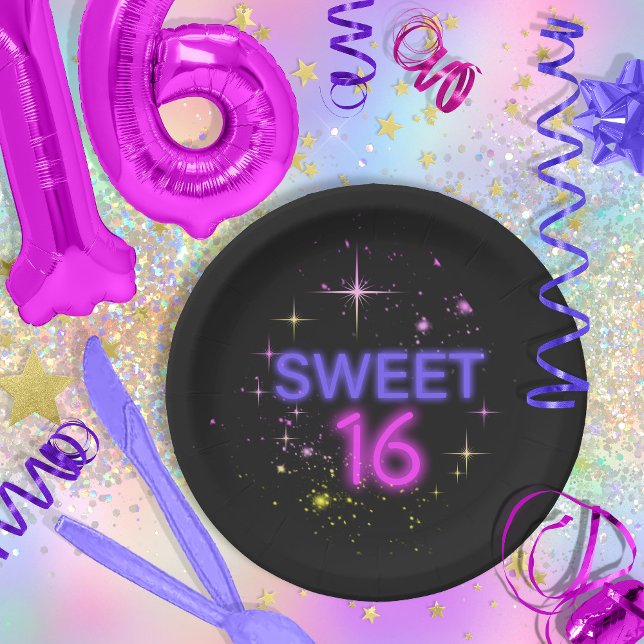 Neon Glow Sweet 16 ID760 Paper Plate (Creator Uploaded)