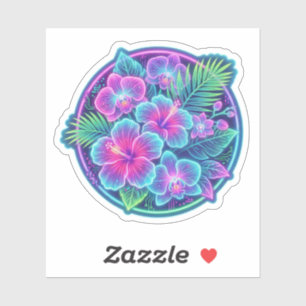 Neon Glow Tropical Hibiscus Orchid Floral Sticker