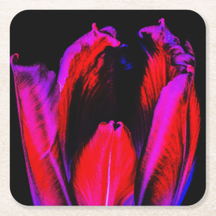 Neon Glow Tulip Square Paper Coaster