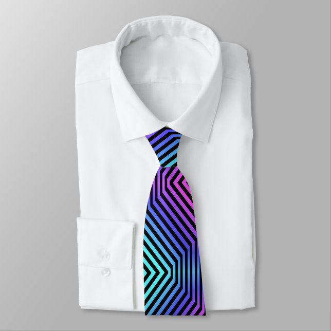 Neon glow Twisting Zigzag Stripes lines pattern Tie (Tied)