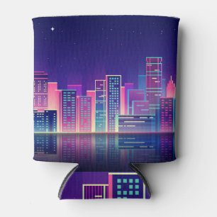 Neon Glow Vintage Night City Can Cooler