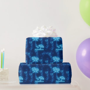 Neon Glowing Blue Water Palm Trees Beach Pool Wrapping Paper