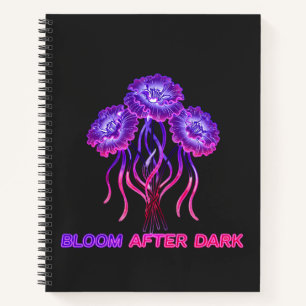 Neon Glowing Flower Black Spiral Notebook