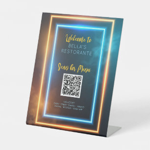 Neon Glowing Menu Restaurant QR Code Table Sign