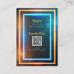 Neon Glowing Menu Restaurant QR Code Table Sign Business Card
