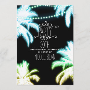 Neon Glowing Palm Trees Beach Party Summer Invitation