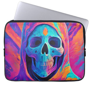 Neon Glowing Skull Art Laptop Sleeve