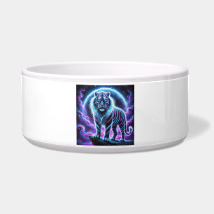 Neon Glowing Tiger Ceramic Pet Bowl Design.