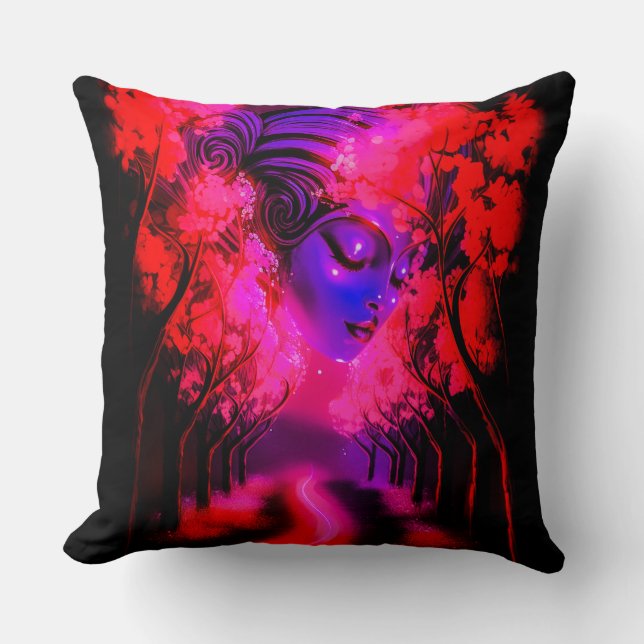 Neon Goddess in Enchanted Forest Cushion (Front)