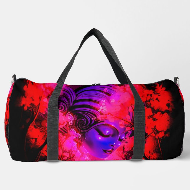 Neon Goddess in Enchanted Forest Duffle Bag (Front)
