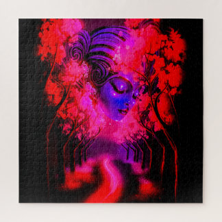 Neon Goddess in Enchanted Forest Jigsaw Puzzle