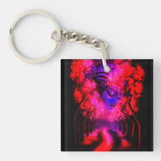 Neon Goddess in Enchanted Forest Key Ring