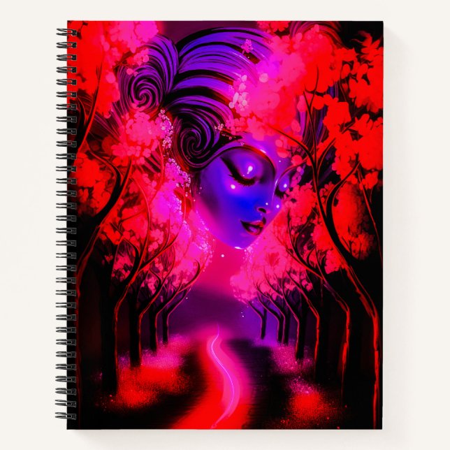 Neon Goddess in Enchanted Forest Notebook (Front)