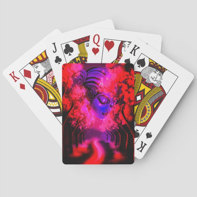 Neon Goddess in Enchanted Forest Playing Cards (Back)
