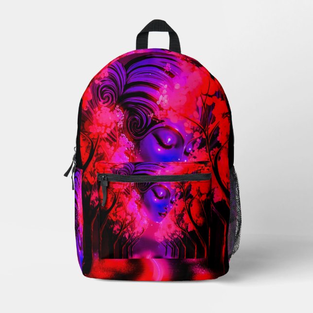 Neon Goddess in Enchanted Forest Printed Backpack (Front)