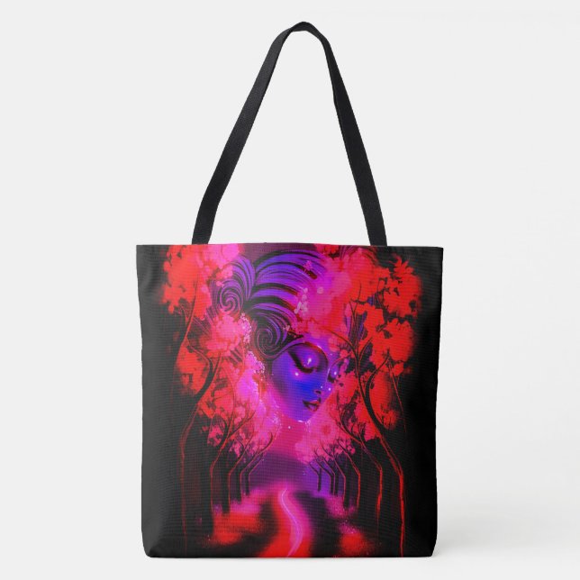 Neon Goddess in Enchanted Forest Tote Bag (Front)