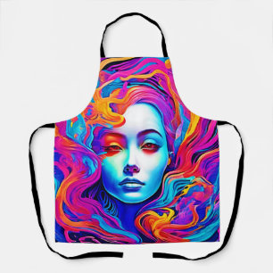 Neon Goddess with Flowing Cosmic Hair Apron