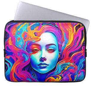 Neon Goddess with Flowing Cosmic Hair Laptop Sleeve