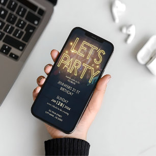 Neon Gold Light Digital Party e-invite Template