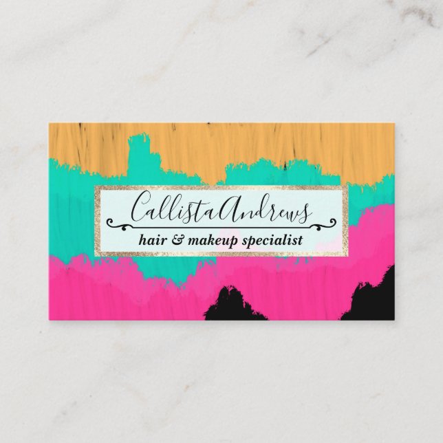 Neon Gold Pink Teal Brushstroke Colour Blocks Business Card (Front)