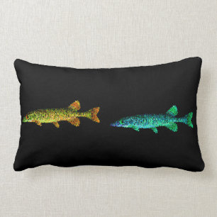 Neon Gold Yellow, Blue Shinny Long Fish and Black Lumbar Cushion