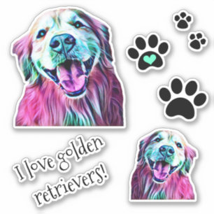 Neon Golden Retriever and Pawprints Group