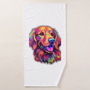 Neon Golden Retriever   Bath Towel