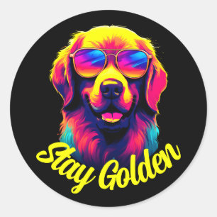 Neon Golden Retriever Classic Round Sticker