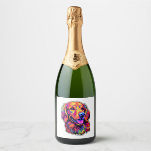 Neon Golden Retriever Sparkling Wine Label