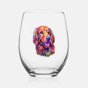 Neon Golden Retriever Stemless Wine Glass