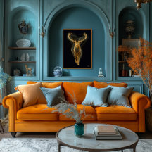 Neon Golden Stag Futuristic Filament Wall Art