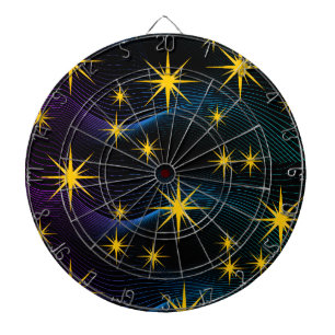 Neon Golden Stars Cosmic Wave Dartboard Design