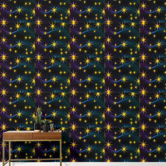 Neon Golden Stars Cosmic Wave Wallpaper