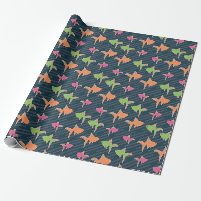 Neon Goldfish Retro Colourful Fun Pattern Wrapping Paper (Unrolled)
