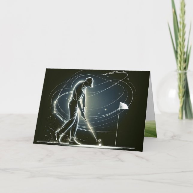 Neon Golfer Putting the Ball for Birthday Card (Front)