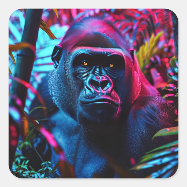Neon Gorilla Square Sticker (Front)