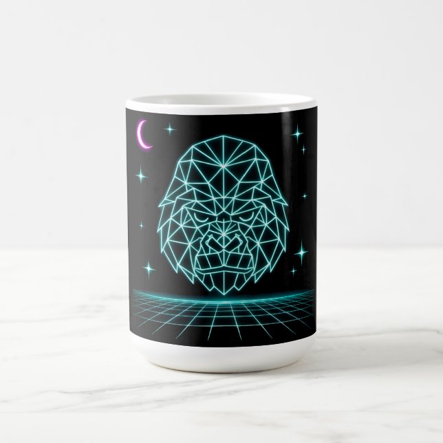 Neon Gorilla Synthwave - Retro Power Beast Coffee Mug (Center)