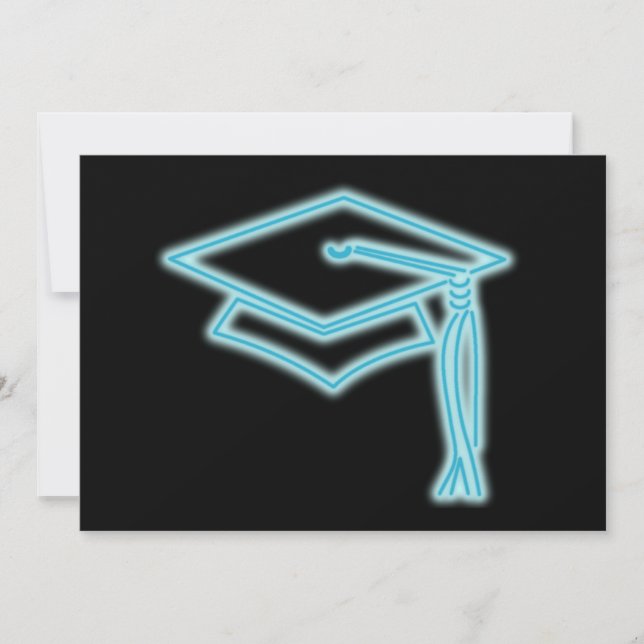 Neon Grad Cap Light Blue Invitation (Front)