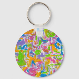 Neon Graffiti-Abstract Art Brushstrokes Key Ring