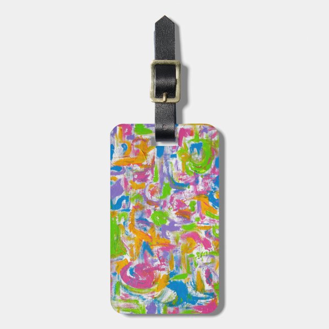 Neon Graffiti-Abstract Art Brushstrokes Luggage Tag (Front Vertical)