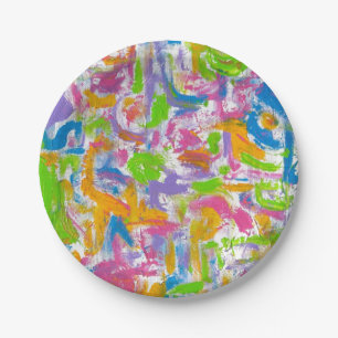 Neon Graffiti - Abstract Art Hand Painted Paper Plate