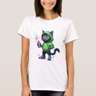 Neon Graffiti Cat – Futuristic Cyberpunk Street Ar T-Shirt
