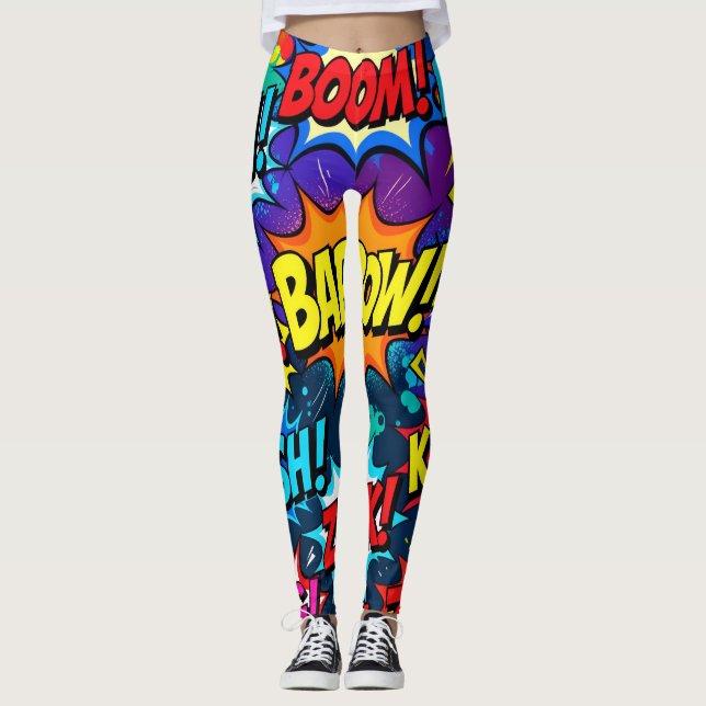 Neon Graffiti Comic Book Action Words Leggings (Front)
