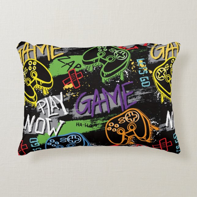 Neon Graffiti Gaming Pattern Decorative Cushion (Front)